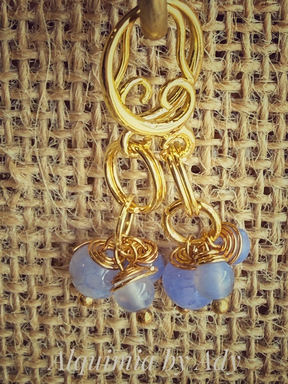 Gold and aquamarine Cluster Dangle Earrings